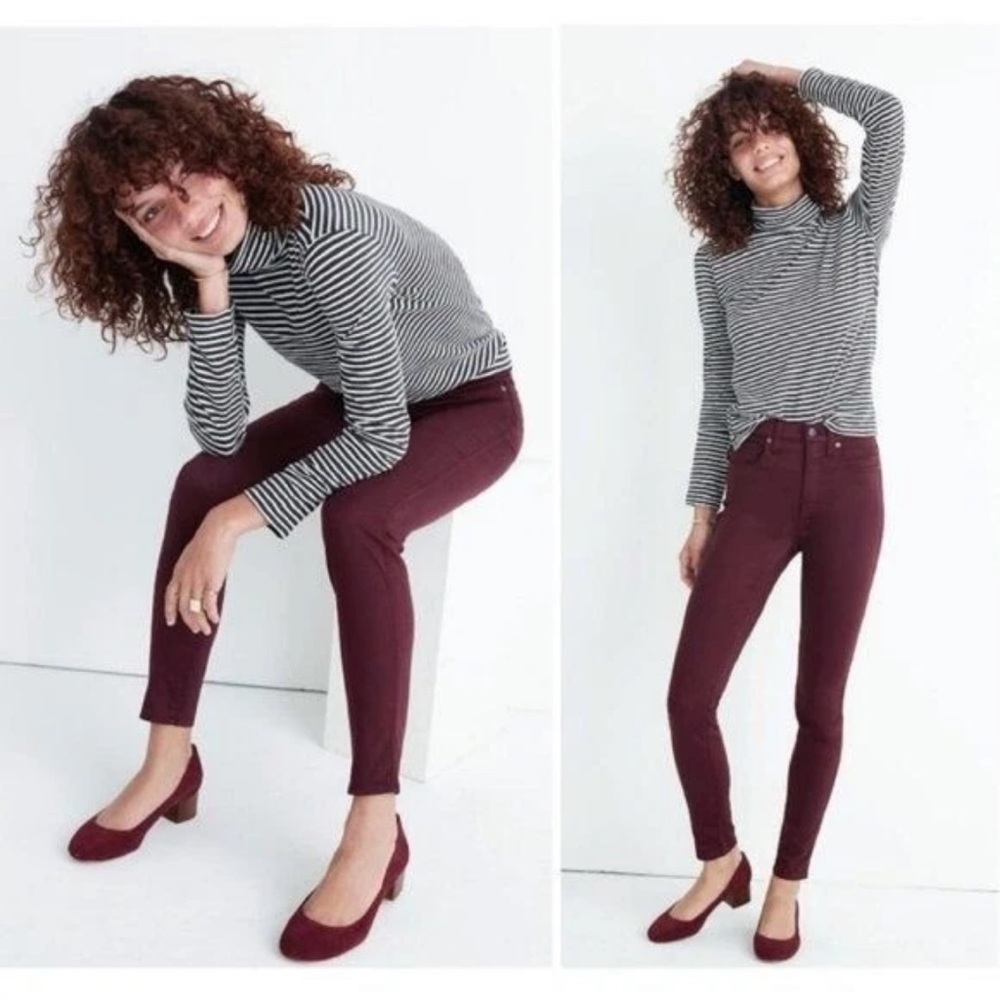 Madewell 10”High Rise Skinny Jeans Burgundy Pants Sz 27